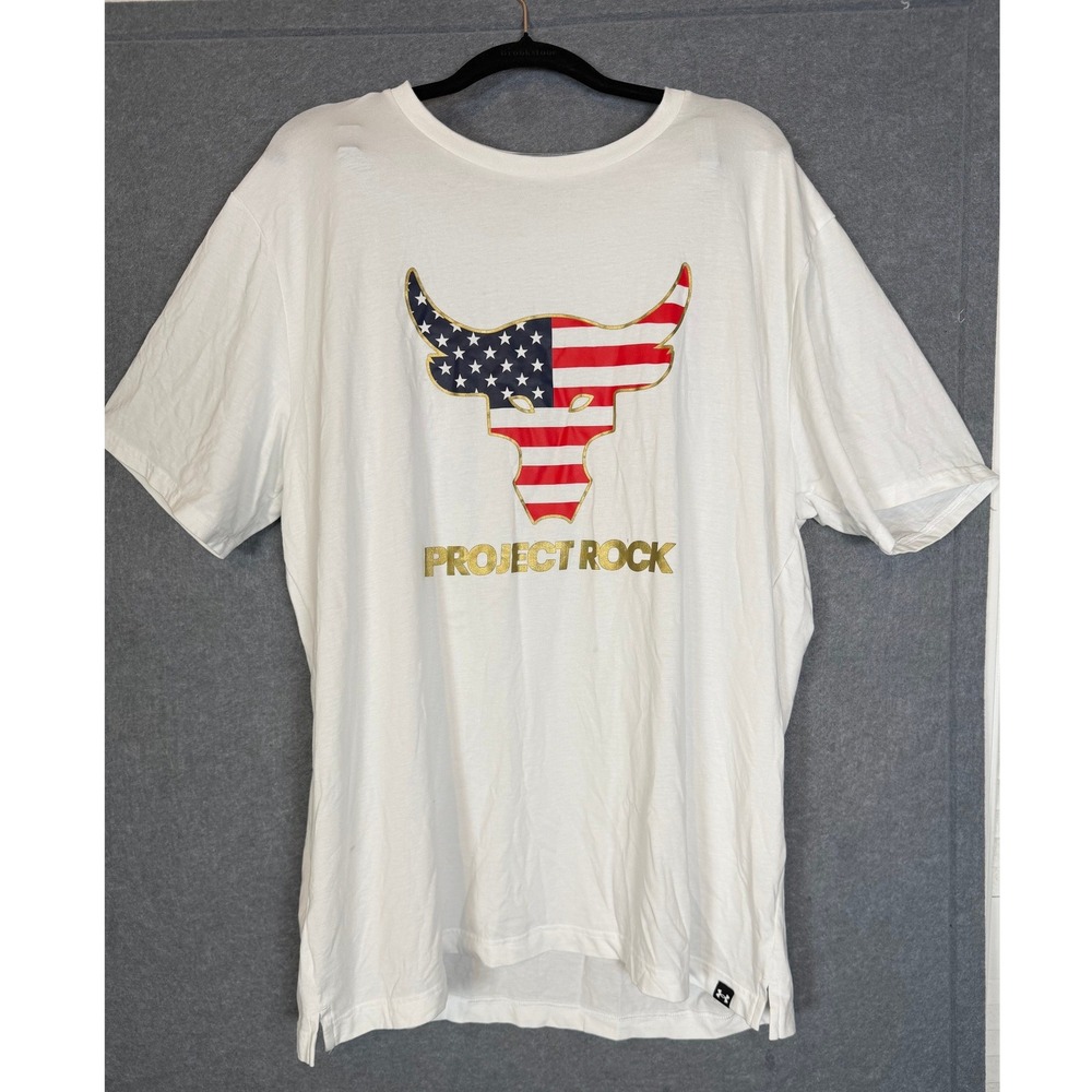 July 4 Under Armour Project Rock Shirt 2XL USA Flag Brahma Bull Gym Tee Athletic
